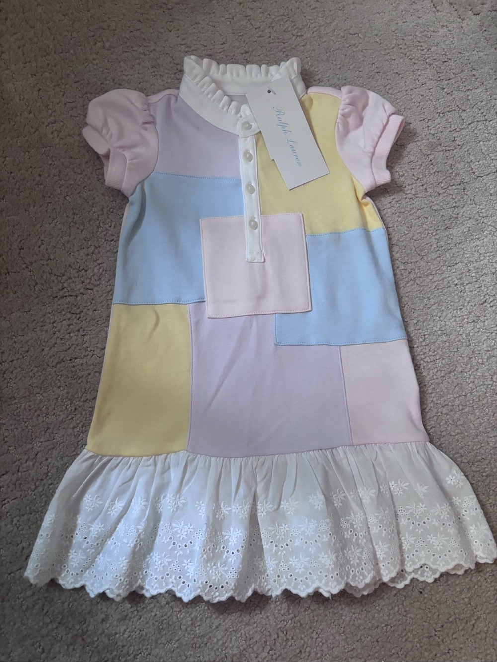Ralph Lauren Pastel Patchwork Ruffle Hem Kids Dress - Unbranded